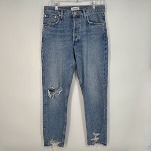 Agolde Womens Size 29 Feel Good Jeans High Rise Straight Leg Distressed Med Blue
